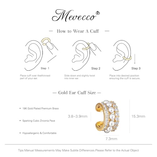 MEVECCO Ear Cuffs Non Piercing For Women 18K Gold Plated Turquiose Pearl Zircons Ear Cuff Earring Clip on Cartilage Fake Hoop Earrings Stack Jewelry Gifts - style: Pearl