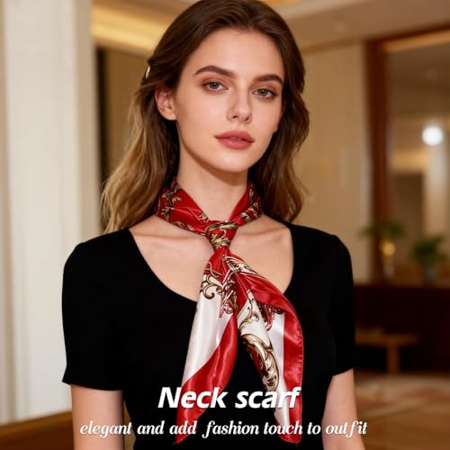 Ciormis 35" Silk Head Scarf for Women, 4 Pcs Satin Hair Scarf Square Silk Bandana Top Neck Scarves Hair Wraps for Sleeping - color: P1-vines-set13