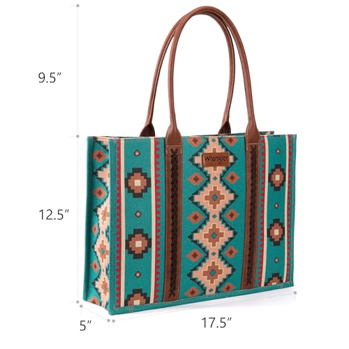 Wrangler Tote Bag for Women Western Purse and Aztec Satchel Handbag - color: Angel Diamond Tealblue
