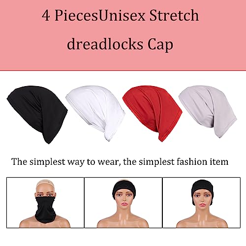 Leeven Sleep Shower Cap mens bonnet Long Hair Dread Loc Cap Long Braid Cap Elastic Dreadlock Tube for Men Woman - color: Black, Red, Gray, White