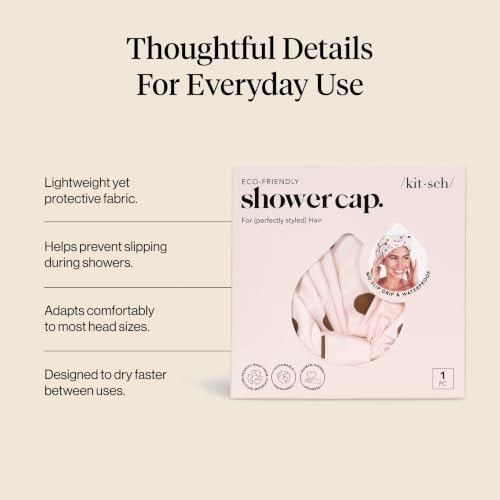 Kitsch Luxury Shower Caps for Women Reusable Waterproof - Large Shower Cap for Women, Non-slip, Quick-dry Hair Cap for Long and Short Hair, Comfortable and Stylish Design - Blush Dot - color: Blush Dot