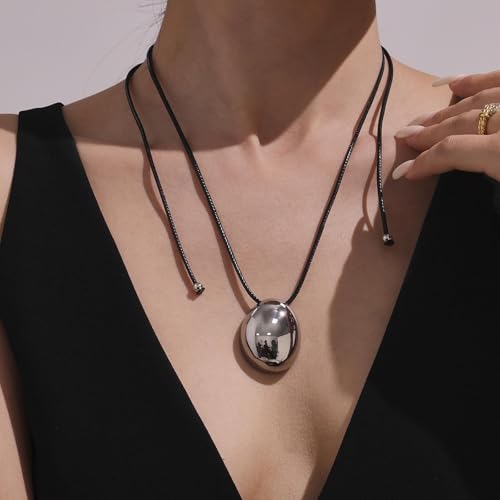 Frodete Statement Necklace for Women Chunky Gold Necklaces Long Pendant Necklace Boho Necklaces Gold Pendant Jewelry Cowboy Chic Style Cowgirl Outfit - color: B：Silver Pendant Necklace