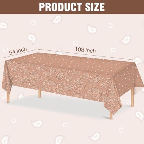 Tatuo Western Party Tablecloth Paisley Table Cover Bandana Plastic Table Cloth Rectangle Floral Tablecloth for Western Cowboy Themed Party 108 X 54 Inch(Dark Brown,Light Brown,Cow Pattern,3 Pack) - color: Dark Brown,light Brown,cow Pattern