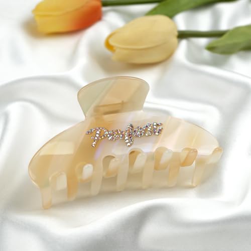 MAORULU Cute Claw Clip for Women – 4.3'' Large Acetate Hair Clips for Thick Thin Curly Long Hair, Durable Hair Clamps Non-slip Jaw Clip, Strong Hold, Stylish French Design (Beige) - color: Beige