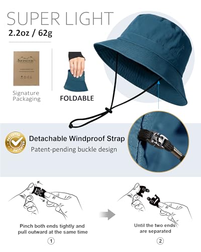 Water-Resistant Bucket Hat for Women Men Rain Hat UPF 50+ Boonie Sun Hat Foldable Summer Floppy Fishing Safari Hats - color: Deep Ocean Blue