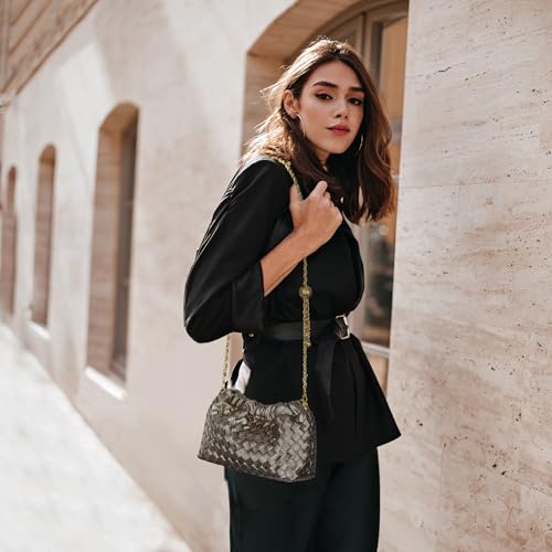 Joryin Woven Women's Crossbody Bag & Evening Purse, Trendy Dumpling Clutch & Hobo Cloud Shoulder Bag Trendy Dumpling Clutch - color: Woven Leather-metallic Taupe