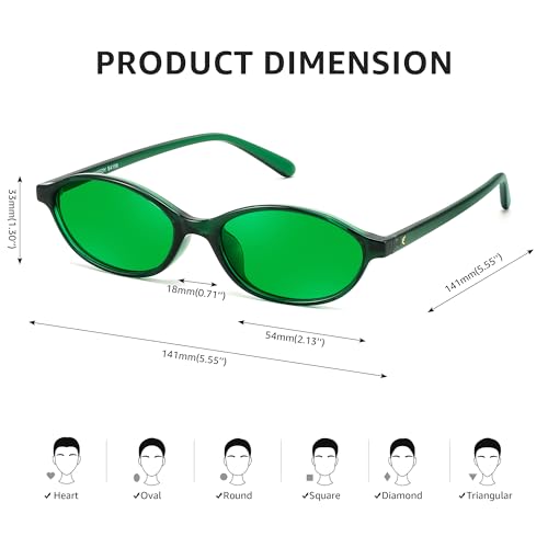 FEISEDY Retro Oval Sunglasses for Women Cat Eye 90s Lightweight Narrow Shades Trendy Sun Glasses B4196 - color: 2 Pack Green+green