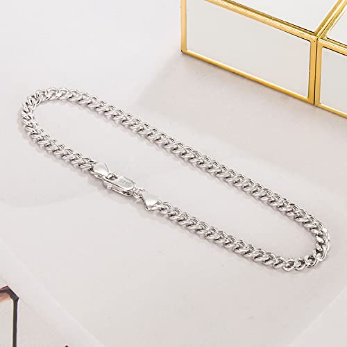 Dankadi Italian Sterling Silver Cuban Link Chain Bracelet Men 3MM 4MM 5MM 6.3 "6.7" 7 "7.5" 8 "8.5" 9 "Solid 925 Silver Bangle For Woman Cuff Jewelry Gift - color: 4MM, size: 7 inch