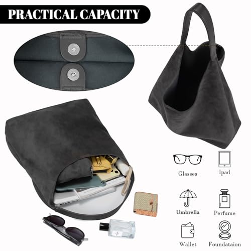 Suede Hobo Bags for Women Trendy Suede Shoulder Bag Slouchy Tote Handbag Suede Purse for Work Everyday | Suede Hobo Bags - color: Black