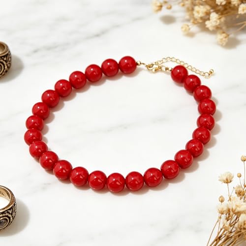 Red Beaded Necklace for Women Choker Gold Toggle Clasp Layered Stack Dainty Statement Western Boho Trendy Summer Vacation Necklaces Birthday Jewelry Gifts - color: B4:Red Beaded Necklace