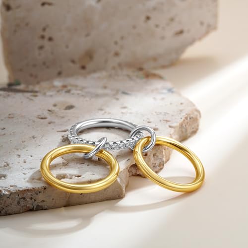 SLOONG Gold Stackable Rings for Women Non Tarnish, Dainty 18K Gold Plated Cubic Zirconia Rings, Silver Rose Gold Rings Set, Multi Ring Mixed Metals Stackable Ring Set for Women - style: 3PCS Gold&Silver