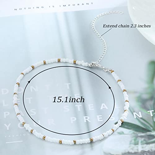 Tgirls Boho Choker Necklace Chain Rice Beaded Necklaces Seed Bead Necklace Accessory for Women - color: White Gold