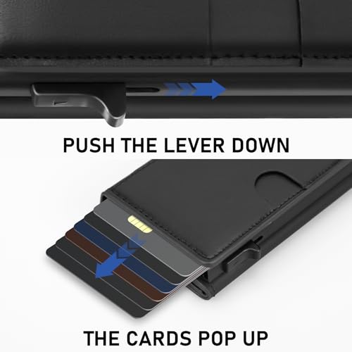 Mens Wallet Credit Card Holder Mens Front Pocket Wallet Leather Wallets for Men With Rfid Blocking Pop Up Aluminum Case Black Trifold Magnetic Money Clip Gift Ideas - color: Black
