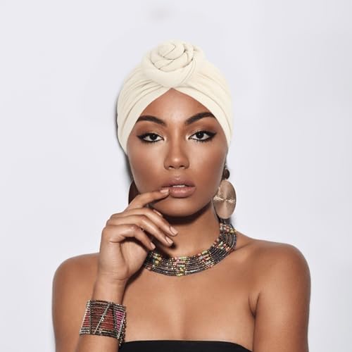 African Women Turban Caps Pre-Tied Twisted Turbans Head Scarf for Women Hair Wraps Cover Beanie Cancer Chemo Headwear - color: 1 Pack Flower: Solid White a