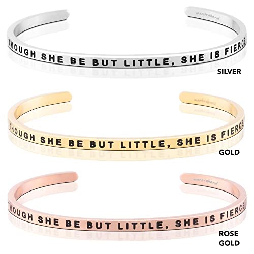 MantraBand - Mantra Band Bracelet - Gold color - Inspirational Engraved Adjustable Cuff - Gifts for Women, Sisters, Friends, Family - style: THOUGH SHE BE BUT LITTLE, SHE IS FIERCE