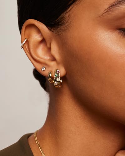 PAVOI 14K Gold Plated 925 Sterling Silver Posts Chunky Huggie Earrings for Women | Multi-Colored Cubic Zirconia Statement Hoop Earrings - color: Yellow Gold