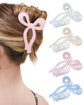Mesovor 4 Pack Elegant Bow Hair Claw Clips, Nonslip 4.3" Large Hair Grip Hairclips for Thin and Thick | Acrylic Hair Strong Hold Hair Jaw Clamps (Mermaid Stripes) - color: Mermaid Stripes