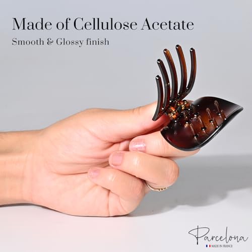 Parcelona France Onde Celluloid Tortoise Shell Side Slidein Secure Grip Hair Updo Hinge Duck Hair Claw - 2 3/4 Inch