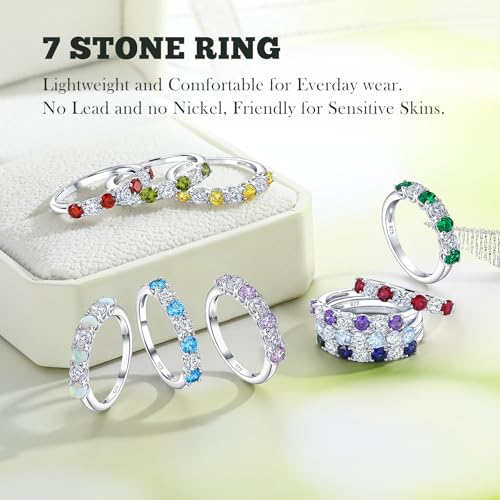 3.5mm Stackable Rings S925 Sterling Silver Created Birthstone & Cubic Zirconia Ring for Women Wedding Bands Anniversary Birthday Jewelry Size 6 to 10(with Box) - color: 07-Created Ruby & CZ-Jul
