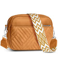 Vantamo Premium Quilted Crossbody Bags for Women with Anti-Pickpocket Clip, Vegan Leather Handbags, Travel Purses for Women - color: Shoulder Bag Lightbrown Jacquard Strap
