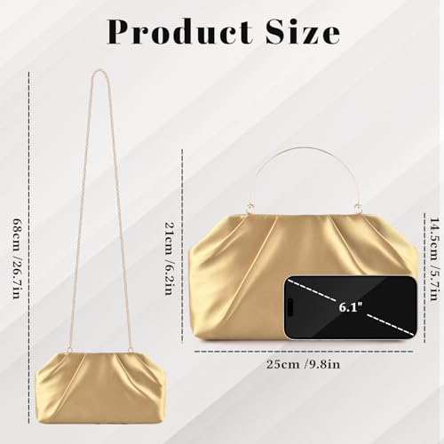 ERKOON Clutch Purse for Women Elegant Pleated Evening Bag Crossbody Shoulder Handbag Envelope Bag with 2 Detachable Chain - color: Gold