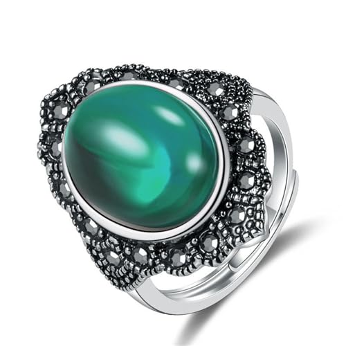 Gothic Black Crystal Stackable Joint Ring,Boho Agate Stone Knuckle Rings for Women Vintage Natural Oval Gemstone Finger Rings Costume Jewelry - color: Green