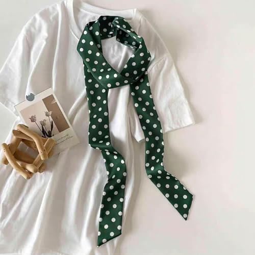 Long Thin Skinny Scarf Satin Neckerchief Ribbon Tie Waist Belt for Women - color: Green Polka Dots