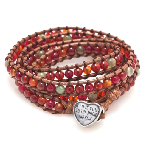 Layered Leather Handmade Bracelet Boho Bohemian Style Multilayer Crystal Glass Natural Stone Beaded Wrap Bracelets Collection for Women - style: BR508