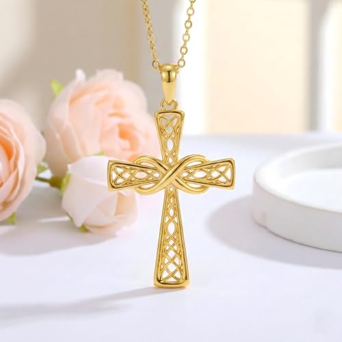 14K Gold Cross Necklace Gold Cross Pendant Necklace Christian Faith Jewelry Gifts for Women - style: A-Infinity Celtic Cross