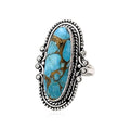 925 Sterling Silver Blue Copper Turquoise Ring for Women – Handmade Oval Statement Ring with Purple Turquoise Option, Vintage Boho Jewelry Gift