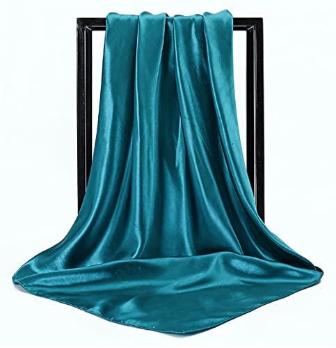 vabovin Satin Head Scarf for Women Solid Color, 35×35 in | Silk Feel Neckerchief, Hair Scarf, Fashion Bandana, Headscarf, Headband, Hair Wrap Sleeping, Daily Fashion Styling - color: 209 Teal