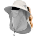 Womens Sun Hat Wide Brim UPF50+ Outdoor Sun Protection Ladies Fishing Hat with Neck Flap Detachable Face Cover - color: Beige