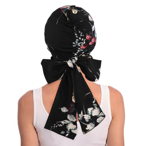 XYIYI Chemo Headwear for Womens Cancer Patients, Head Scarf Chemotherapy Headwraps Hat - color: Black Flower
