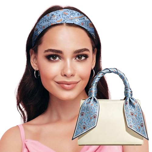 Sumolux Head Hair Scarf for Women Neck Purse Bag Handbags Scarf Like Silk - color: Blue New Cashew