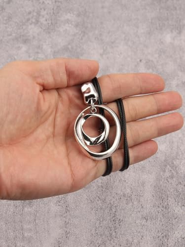 GelConnie Leather Necklace for Women Round Wooden Pendant Long Leather Choker Vintage Sweater Necklace Gold Chunky Boho Necklaces for Women - style: Boho Silver Necklace