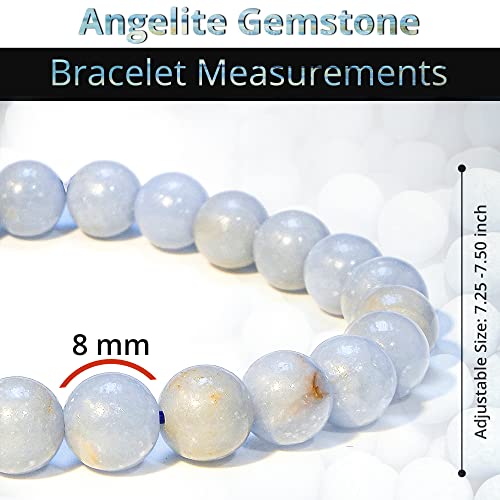 ANAYA AGATE Healing Crystal Bracelet for Women and Men – 8mm Round Beaded Bracelet for Men and Women – Unisex Stretchy Gemstone Bracelet for Healing and Protection - color: Angelite