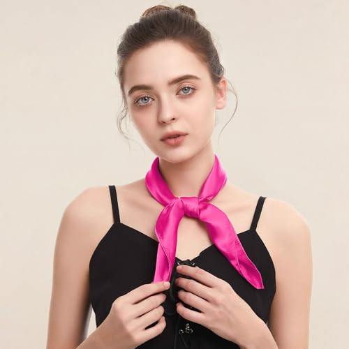 American Trends Women Silk Feeling Scarf Satin Head Scarves Square Wrap Neck Scarf Lightweight Silk Like Bandana - color: 06 Rose Red