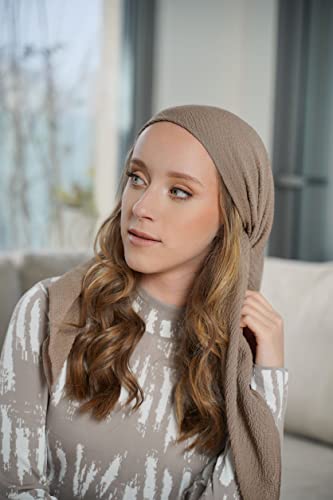 Pretied Head Scarves for Women Featuring Lightweight Crimped Material and Attractive - color: Solid Beige