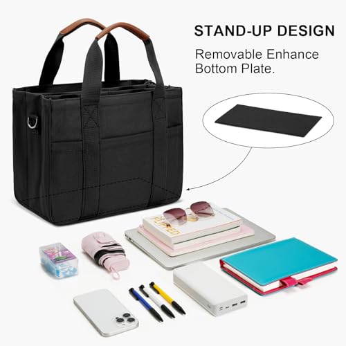KKXIU Canvas Tote Bag for Women with Zipper and Compartments Crossbody Large Bible Messenger Purse Bag With Pockets | Canvas - color: Black, size: Large