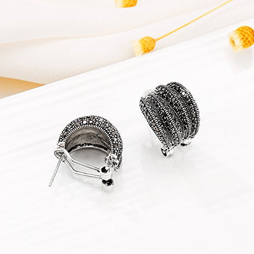 Mytys Two Tone Earrings for Women Gold and Silver Crossover Half Hoop Statement Earring Designer Stud Earrings - color: Black