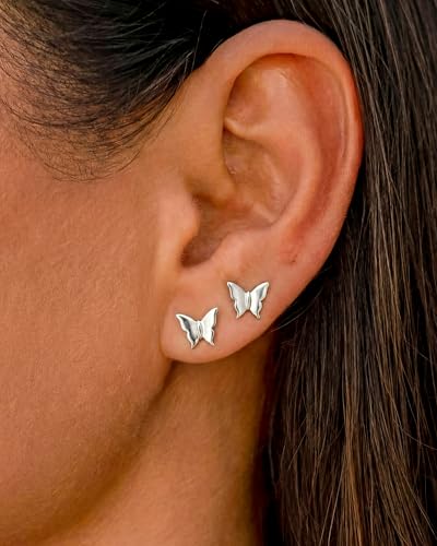 MUMREUES Gold Earrings for Women Trendy 14K Gold Plated Butterfly Stud Earrings Small Dainty Minimalist Simple Hypoallergenic Earrings Jewelry Gift for Her