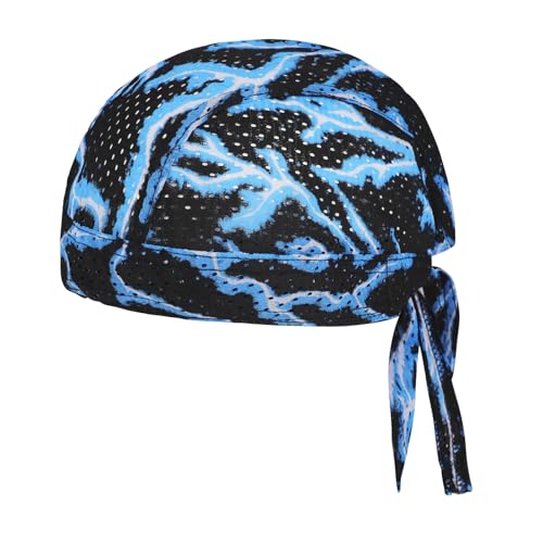 PURFUN Men Women Breathable Cycling Bandana Headscarf Adjustable Sweat Wicking Quick Dry Mesh Head Scarf Wrap Liner Skull Cap - color: 2pcs/Black+blue