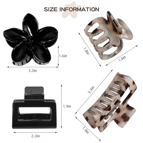 8 Pcs Neutral Matte Hair Claw Clips Set, Strong Hold Non-Slip Jaw Clips for Women Girls, Rectangle & Flower Design Hair Clips for Thick/Thin Hair, Daily & Styling Accessories（Black & Leopard) - color: Black-Leopard