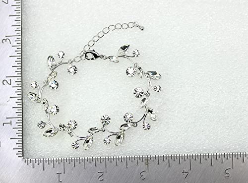 Faship Gorgeous Rhinestone Crystal Floral Necklace Earrings Set - color: Clear / Matching Bracelet