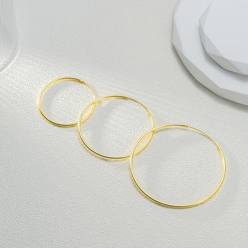 Gold Hoop Earrings for Women, 14K Gold Earrings for Women, Dainty Gold Vermeil Endless Thin Hoops, 14K Gold Plated 925 Sterling Silver, 35/45/55mm - size: 45mm