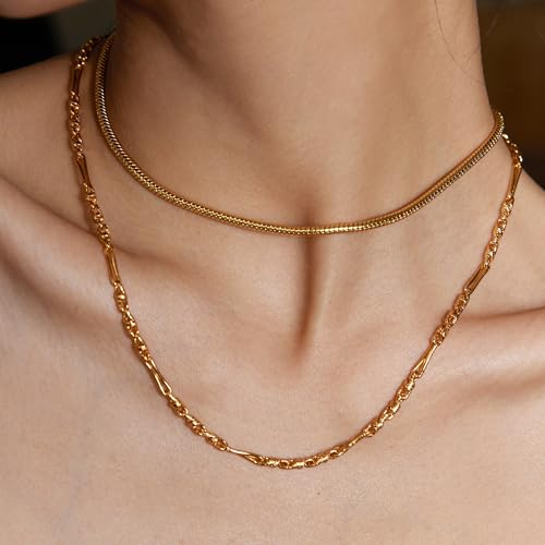 6PCS Layered Gold Necklaces for Women Trendy, 18K Gold Plated Cross Pendant Necklace Set, Vintage Chunky Gold Necklace Stack for Women Jewelry Gifts - style: 2PCS Layered Necklace