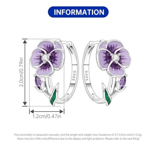 Earrings for Women 925 Sterling Silver Hoop Earring Colorful Cute Fashion Hoop Earrings Graduation Birthday Jewelry Gifts for Women - color: Violet Earrings