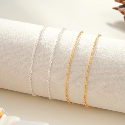 Ankle Bracelets for Women - 14K Gold Plated Waterproof Cuban Water Wave Chain Beads Rhinestone Anklets Set Layered Anklet Bracelets for Women Gold Jewelry Gift - color: Silver - Cable Chain