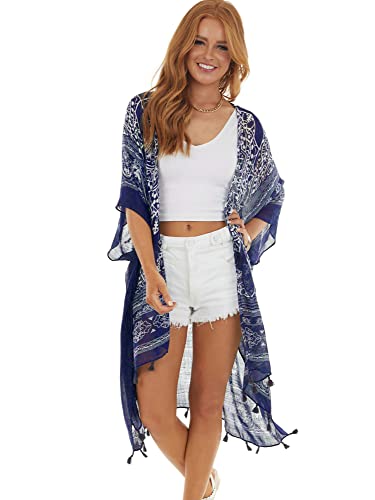 Breezy Lane Kimonos for Women Swimsuit Coverups Beach Cover Up Swimwear Cardigan Summer - color: B Midnight Blue