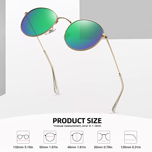 MEETSUN Round Polarized Sunglasses for Women Men Classic Retro Metal Frame Sun Glasses UV Protection - color: Gold/Green